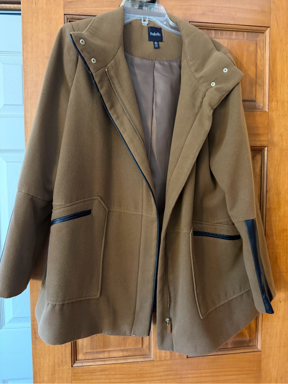 Rafaella Camel Hooded Trench Coat with Black Trim